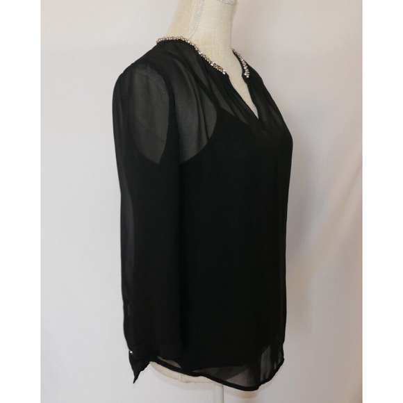 Liz Claiborne 3/4-Sleeve Embellished V- Neck Black Sheer Blouse and slip Size S - Picture 8 of 16